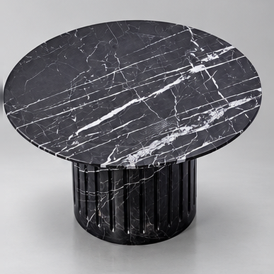 Table ronde en marbre noir à pied cannelé - Görsel 3