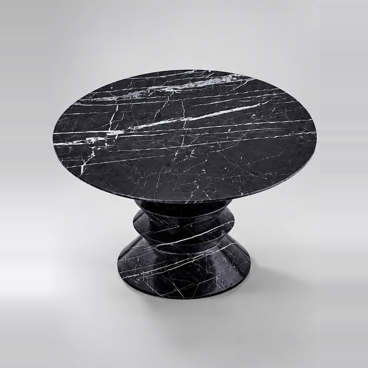 Table ronde en marbre noir à pied sculptural - Görsel 3