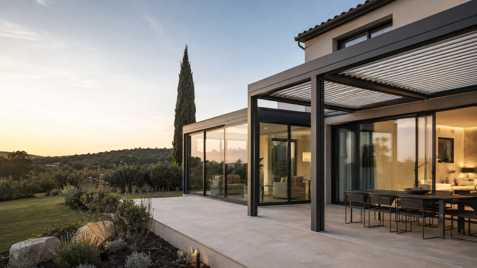 Structure vitrée avec profilés en aluminium anthracite